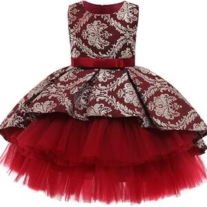 Elegant Burgundy Floral Kids Formal Dress